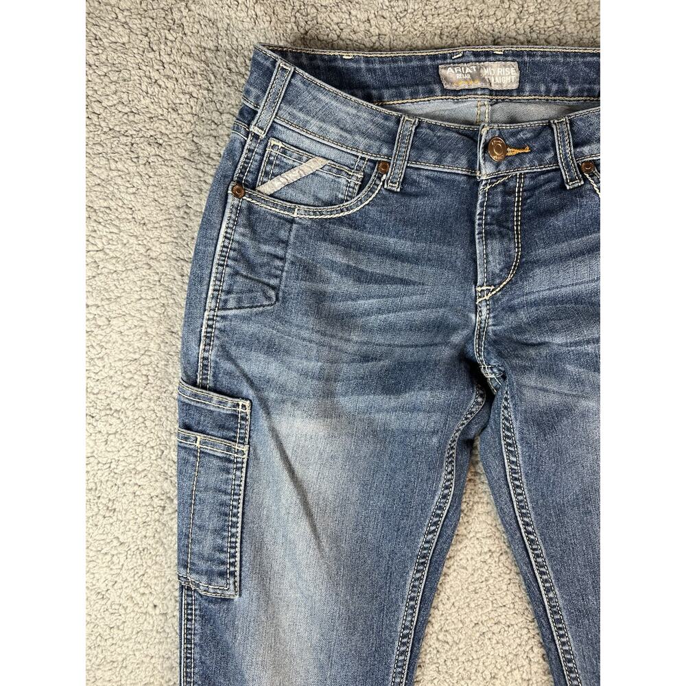 Ariat Jeans Womens 29L Blue Rebar Mid Rise Straight Leg Cargo Medium Wash Denim - Picture 8 of 15